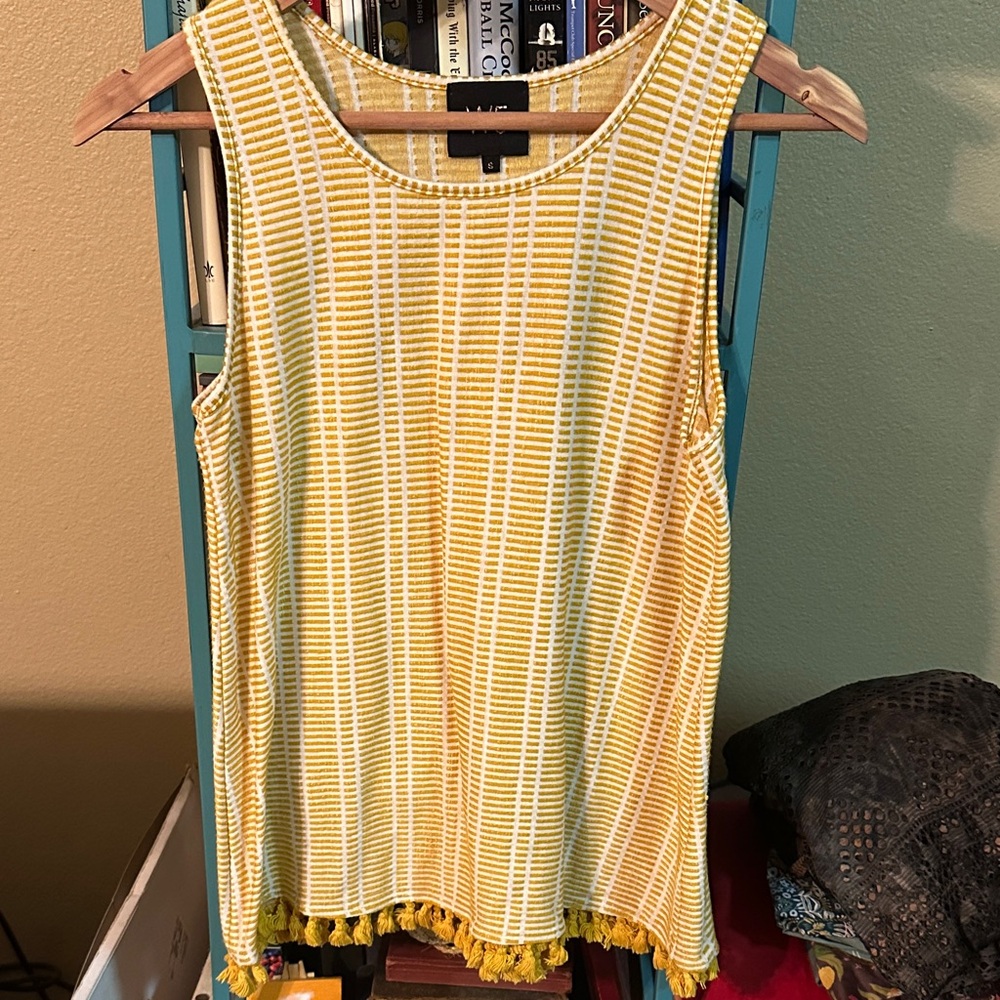 W5 Yellow and White Striped Textured Tank Top
